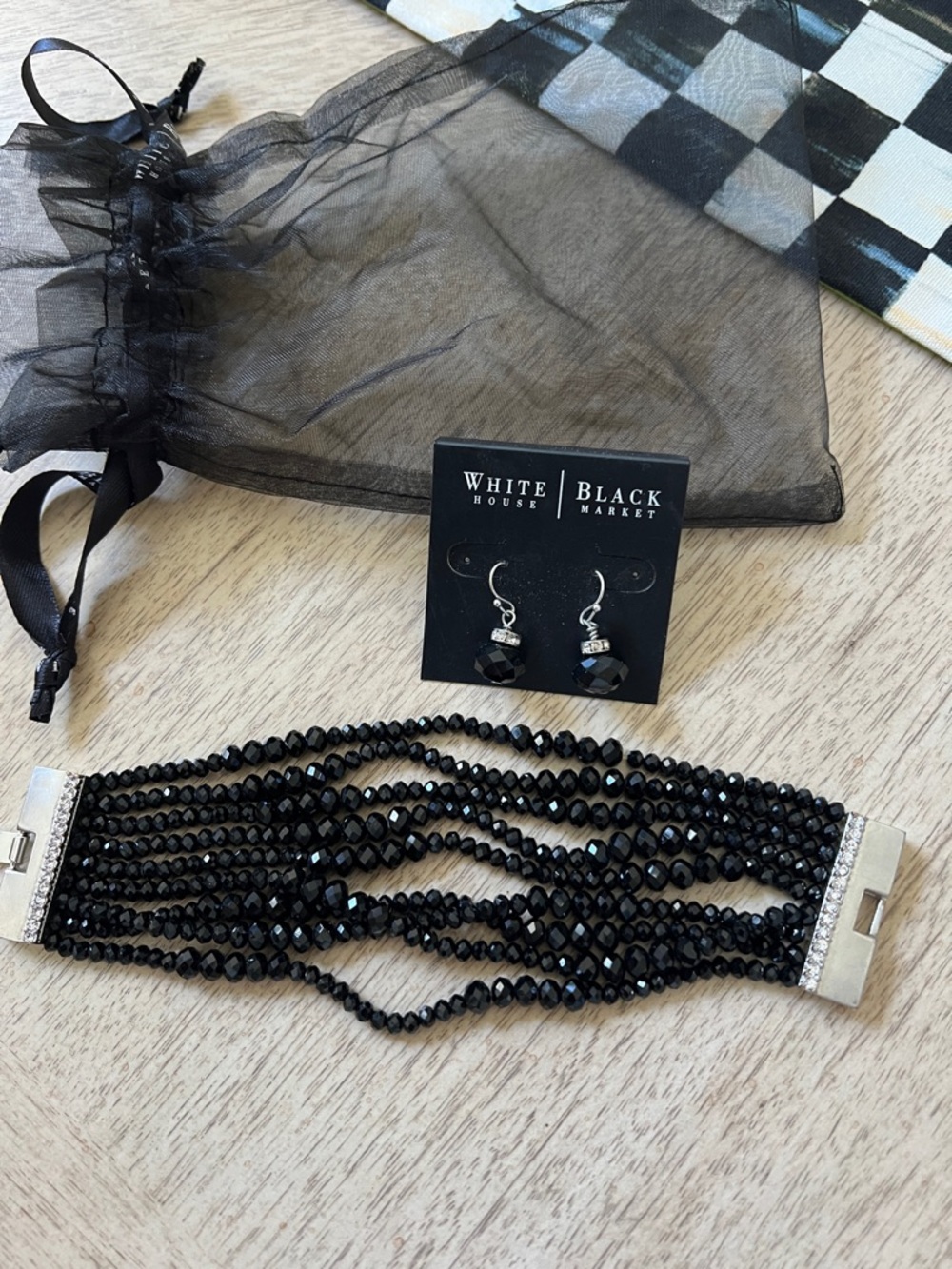 White House Black Market Black Beaded Multi-Strand Bracelet + Earrings